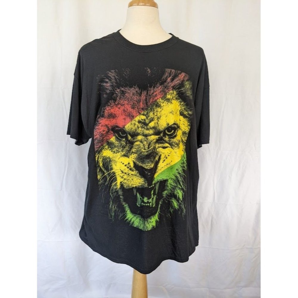 Mens Rastafari Lion Of‎ Judah T Shirt Size 2XL Jamaica Rasta Well Worn Tee Black